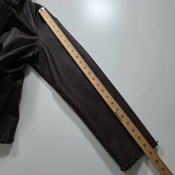 Danier Leather Jacket Women L Brown Studded Leaf Pockets Lined Boho Glitter Punk - Picture 6 of 16